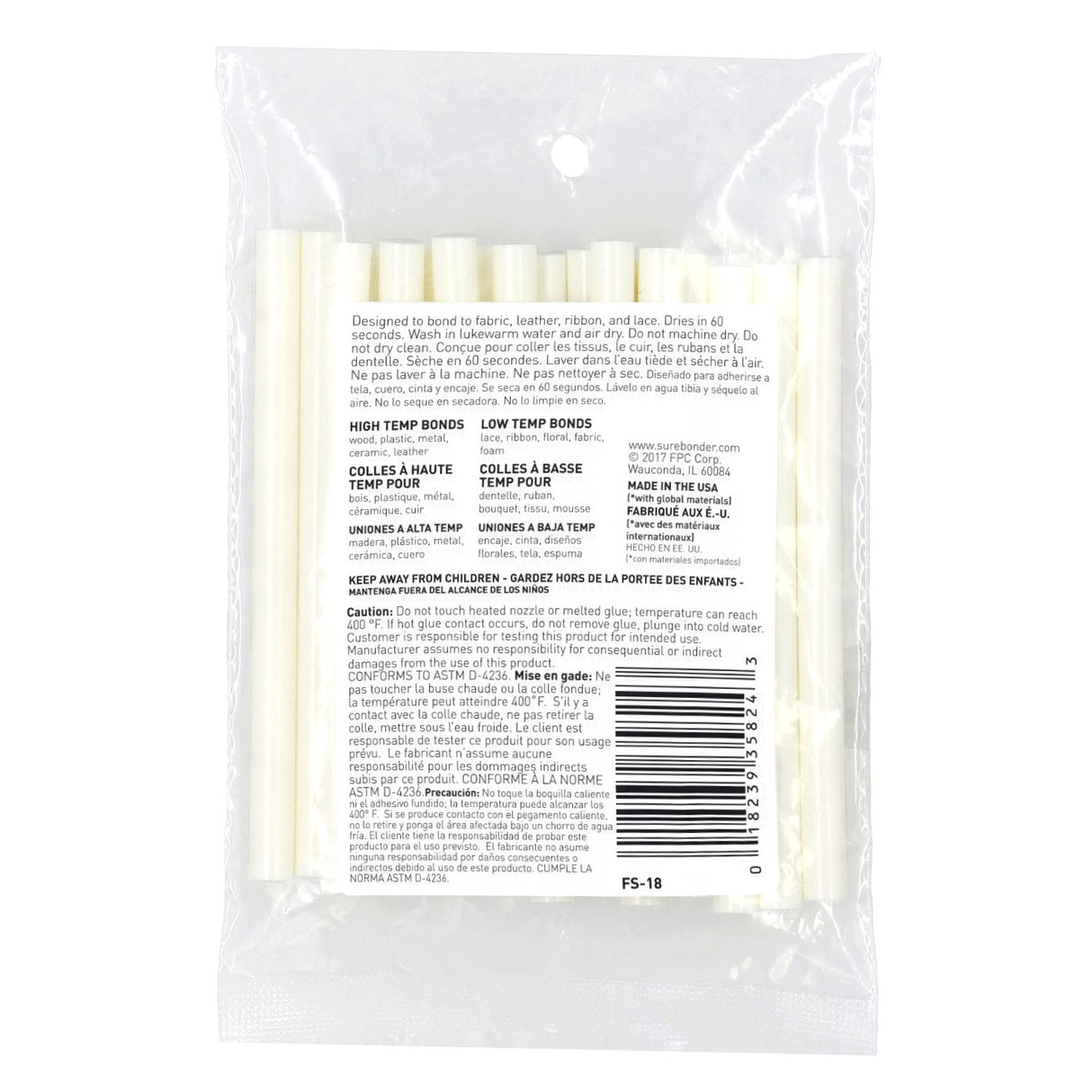 Fabric Hot Glue Stick, Mini Size 4" - 18 Pack - (FS-18) - Surebonder