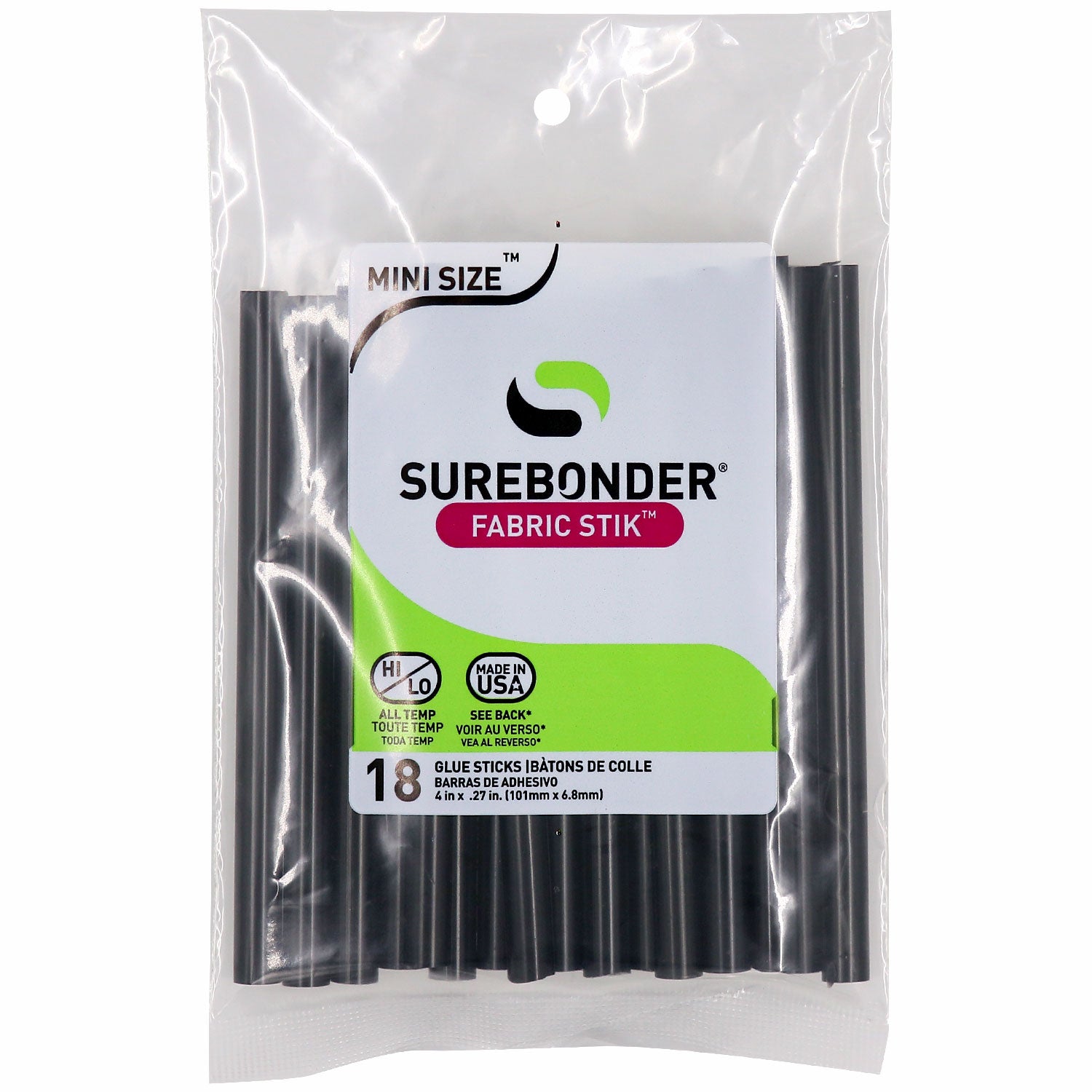 Black Fabric Hot Glue Stick, Mini Size 4 - 18 Pack - (FS-18B) – Surebonder