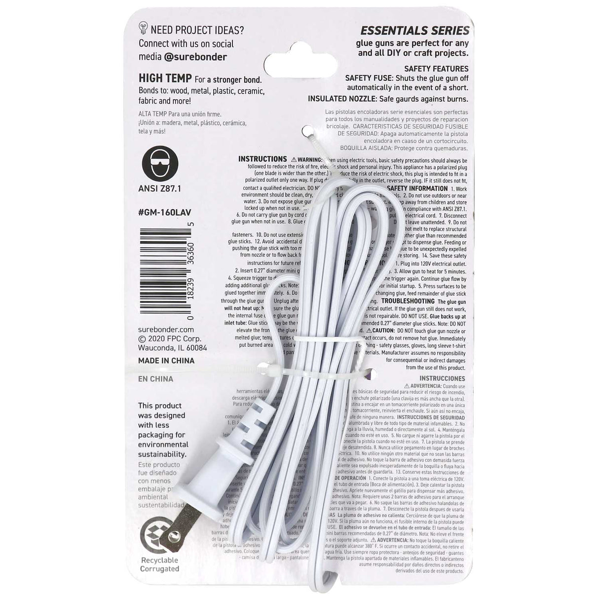 Lavender Purple Colored Essentials Series 10 Watt Mini Size High Temperature Hot Glue Gun - Surebonder