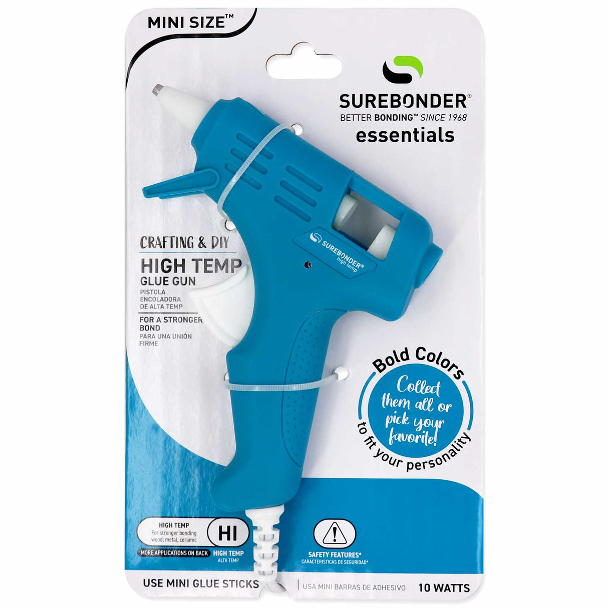 Ocean Blue Colored Essentials Series 10 Watt Mini Size High Temperature Hot Glue Gun - Surebonder