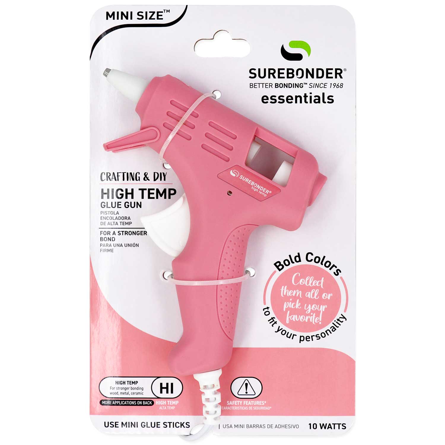 Rose Pink Colored Essentials Series 10 Watt Mini Size High Temperature Hot Glue Gun - Surebonder