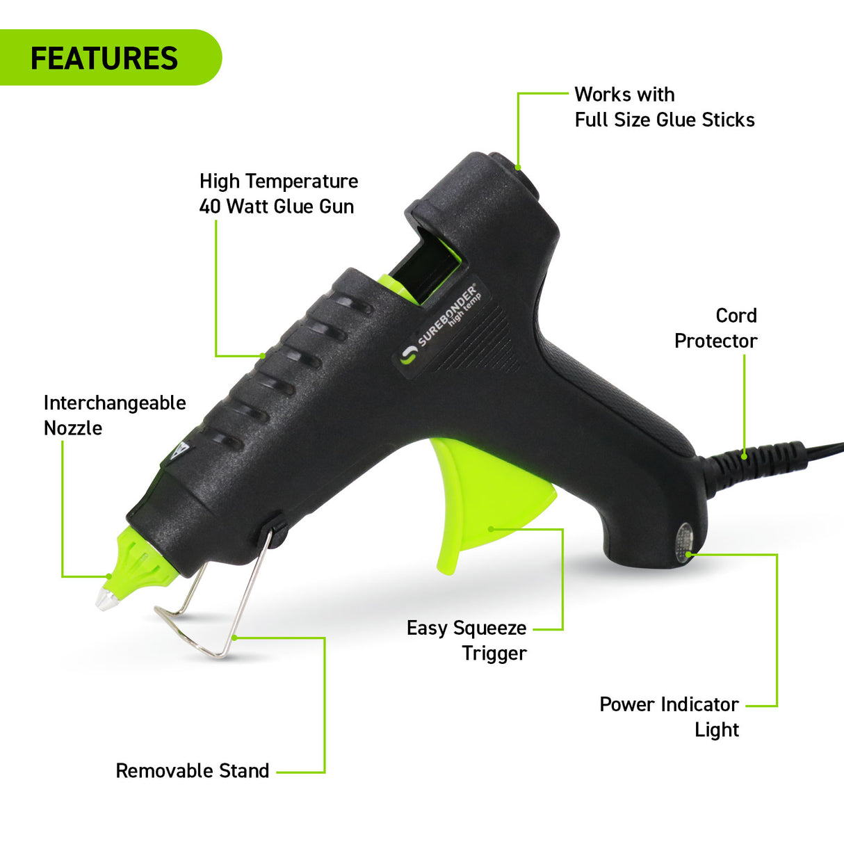 H-270 Essentials Series 40 Watt Full Size High Temperature Hot Glue Gun - Surebonder