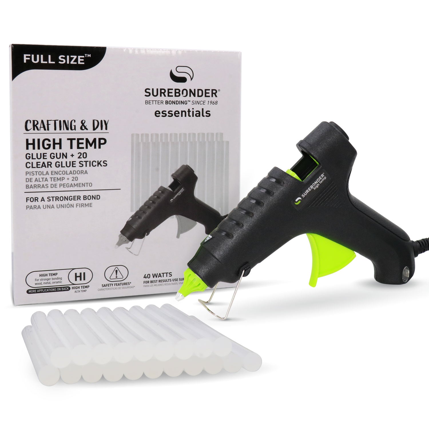 Full Size 40W High Temperature Glue Gun Kit with 20 Glue Sticks – Surebonder