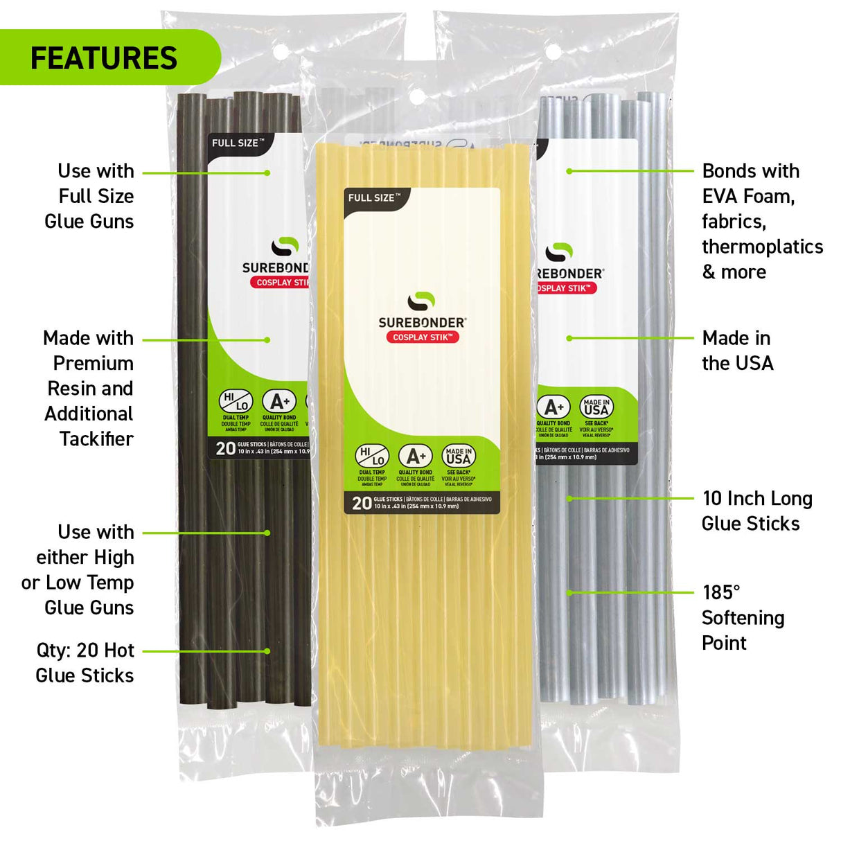 Cosplay Creators Kit, H-327F Full-Size Detail Tip Glue Gun with 60 Full-Size Cosplay Glue Sticks - Surebonder