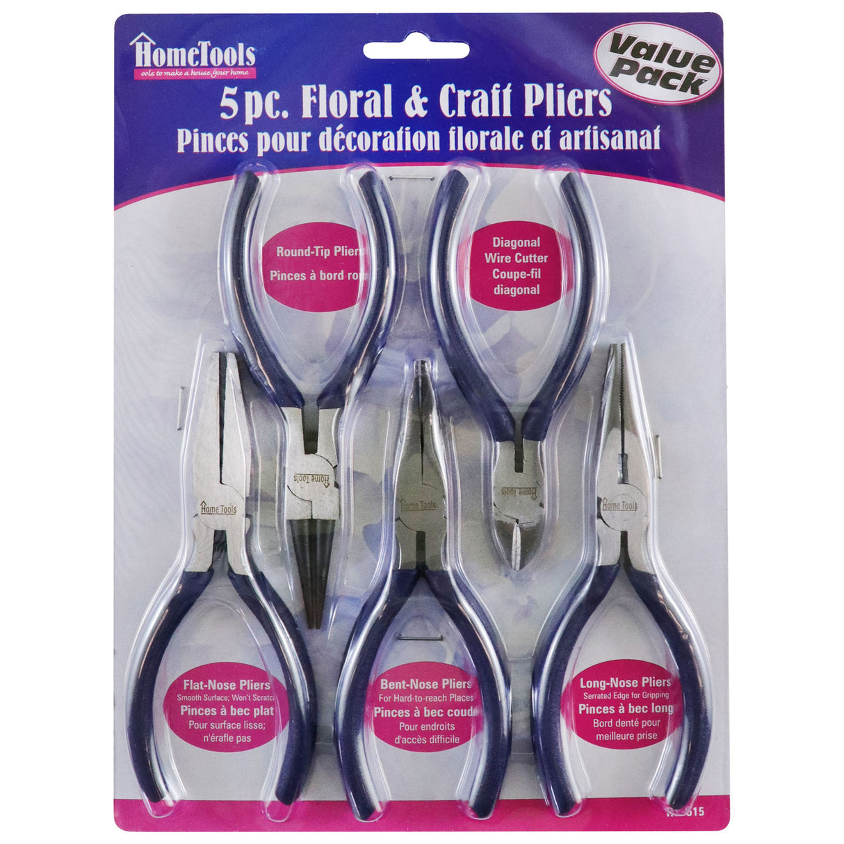 HT-515 Floral Pliers Set - flat-nose, round-tip, bent-nose, long-nose pliers and diagonal wire cutter - 5 pcs - Surebonder