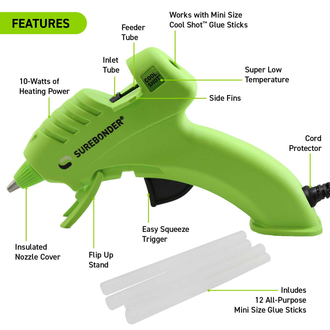Ultra Low Temperature Cool Shot Mini Glue Gun with 12 Glue Sticks (Plus Series KD-160FKIT) - Surebonder