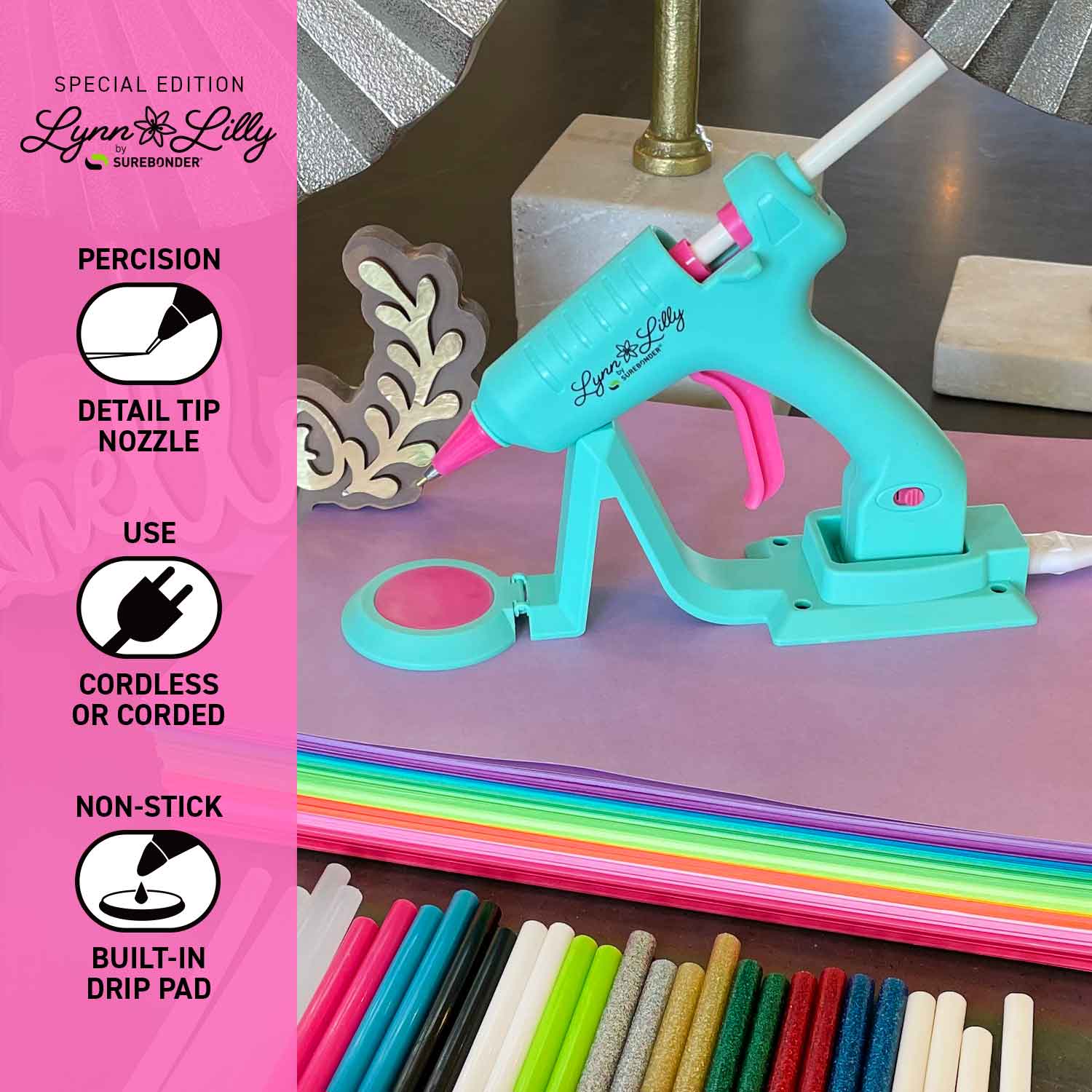 Lynn Lilly Edition Cordless/Corded Detail Tip Mini Glue Gun Kit - Surebonder