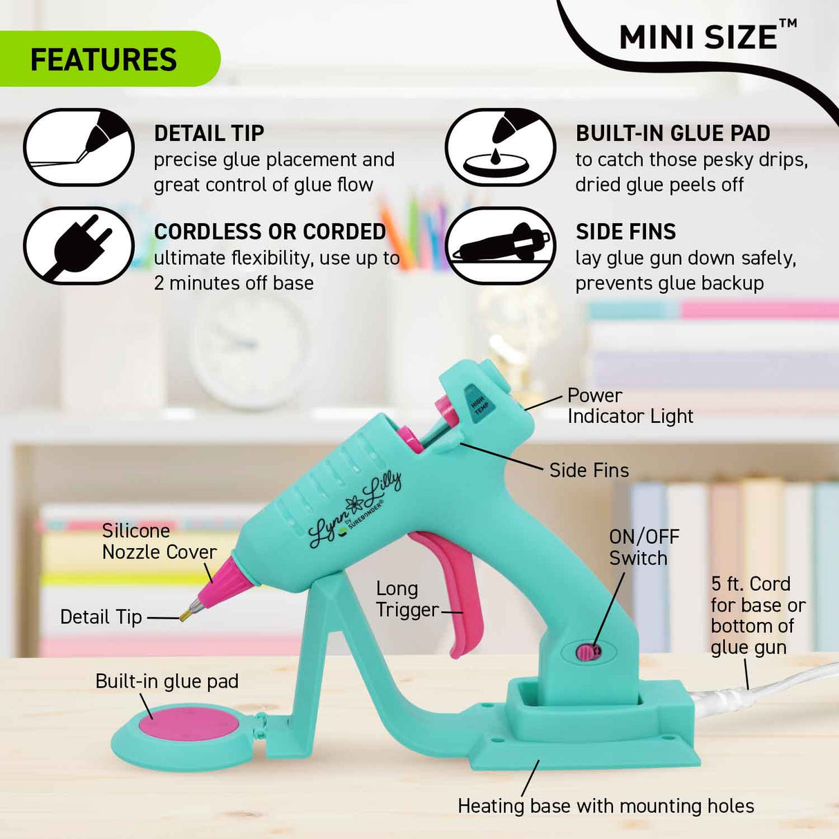 Lynn Lilly Edition Cordless/Corded Detail Tip Mini Glue Gun - Surebonder