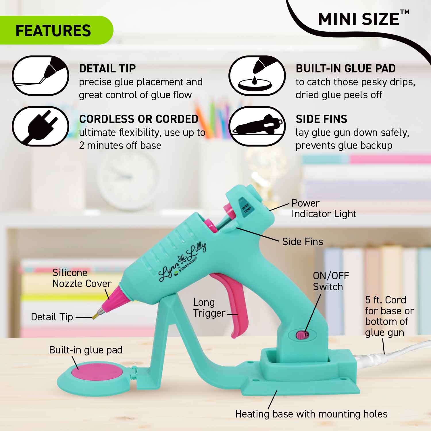 Lynn Lilly Edition Cordless/Corded Detail Tip Mini Glue Gun Kit