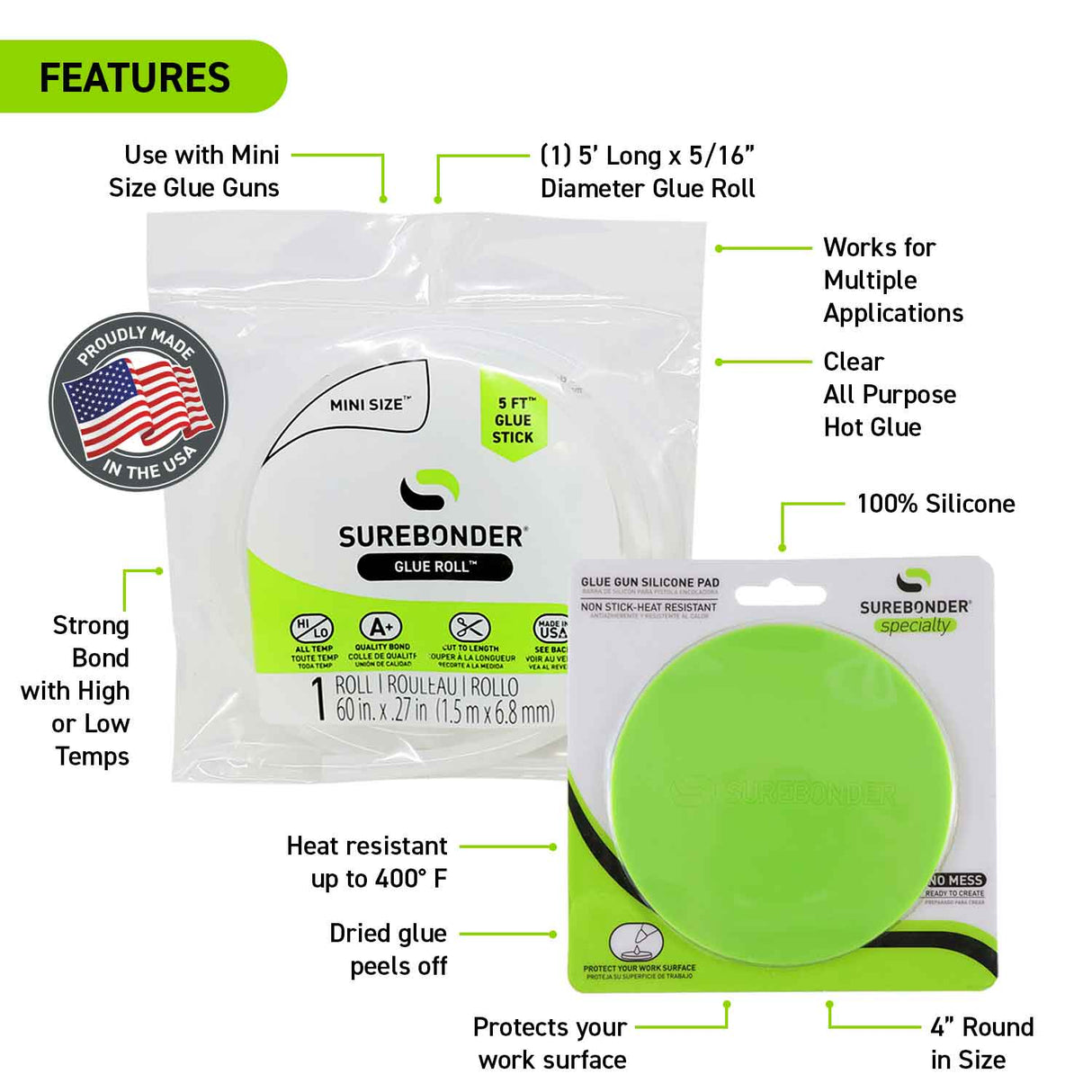 Motorized Mini Glue Gun Kit with 4" Glue Pad and 5 ft Glue Roll - Surebonder