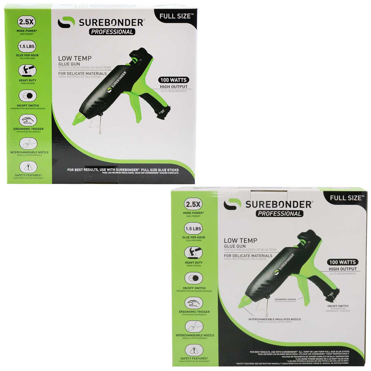 PRO2-100L 100 Watt Low Temperature Professional Heavy Duty Hot Melt Glue Gun - Uses Full Size, 7/16" Glue Sticks - Surebonder