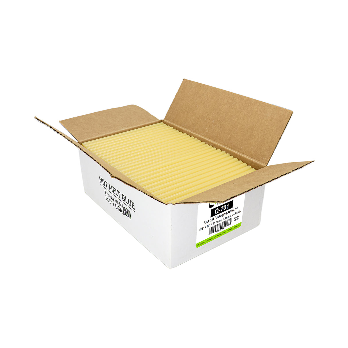 Q-701 High Melt Temperature Fast Set Bulk Hot Melt Glue Sticks - 5/8" x 10" | 25 lb box