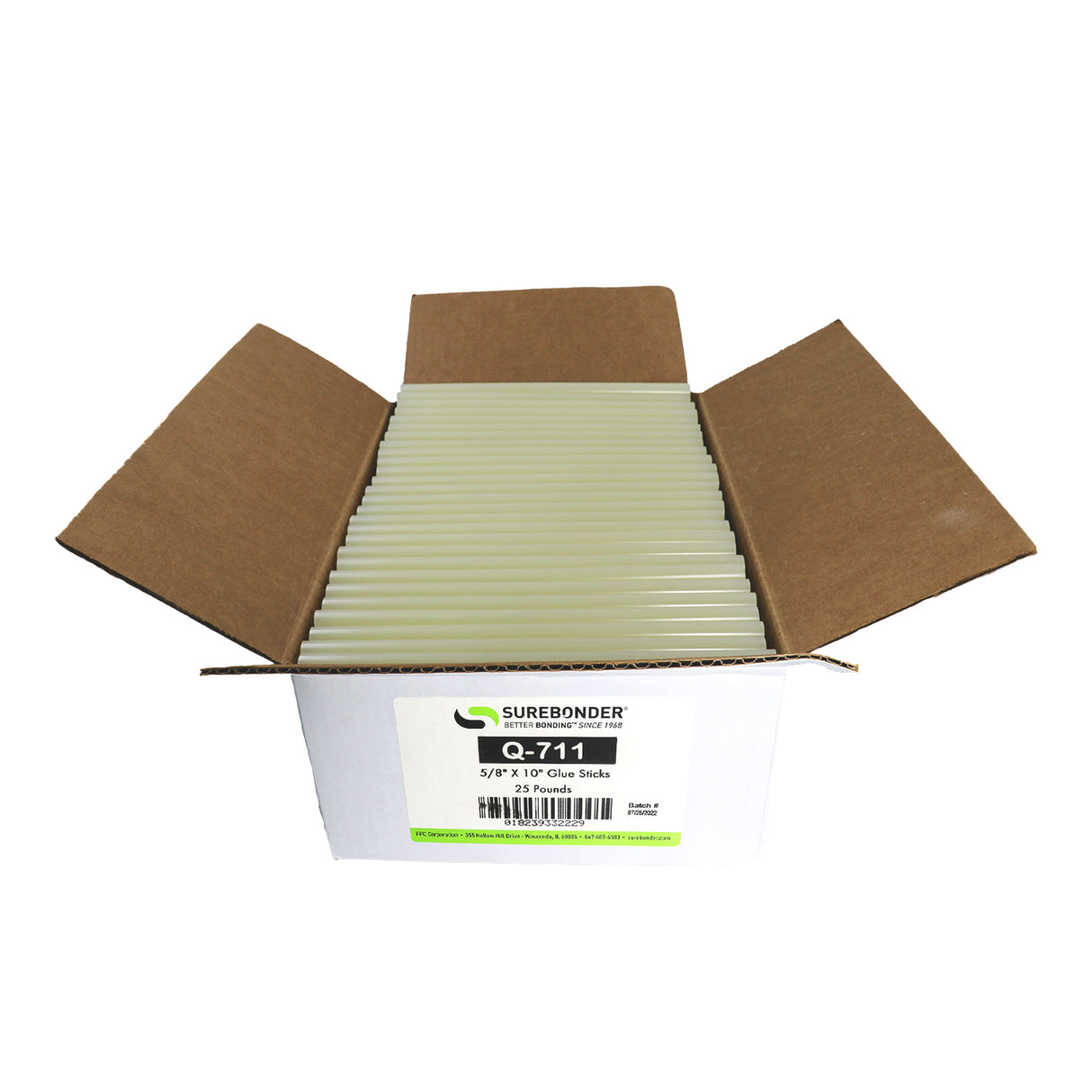 Q-711 Fast Set Packaging Hot Melt Glue Sticks - 5/8" x 10" | 25 lb Box