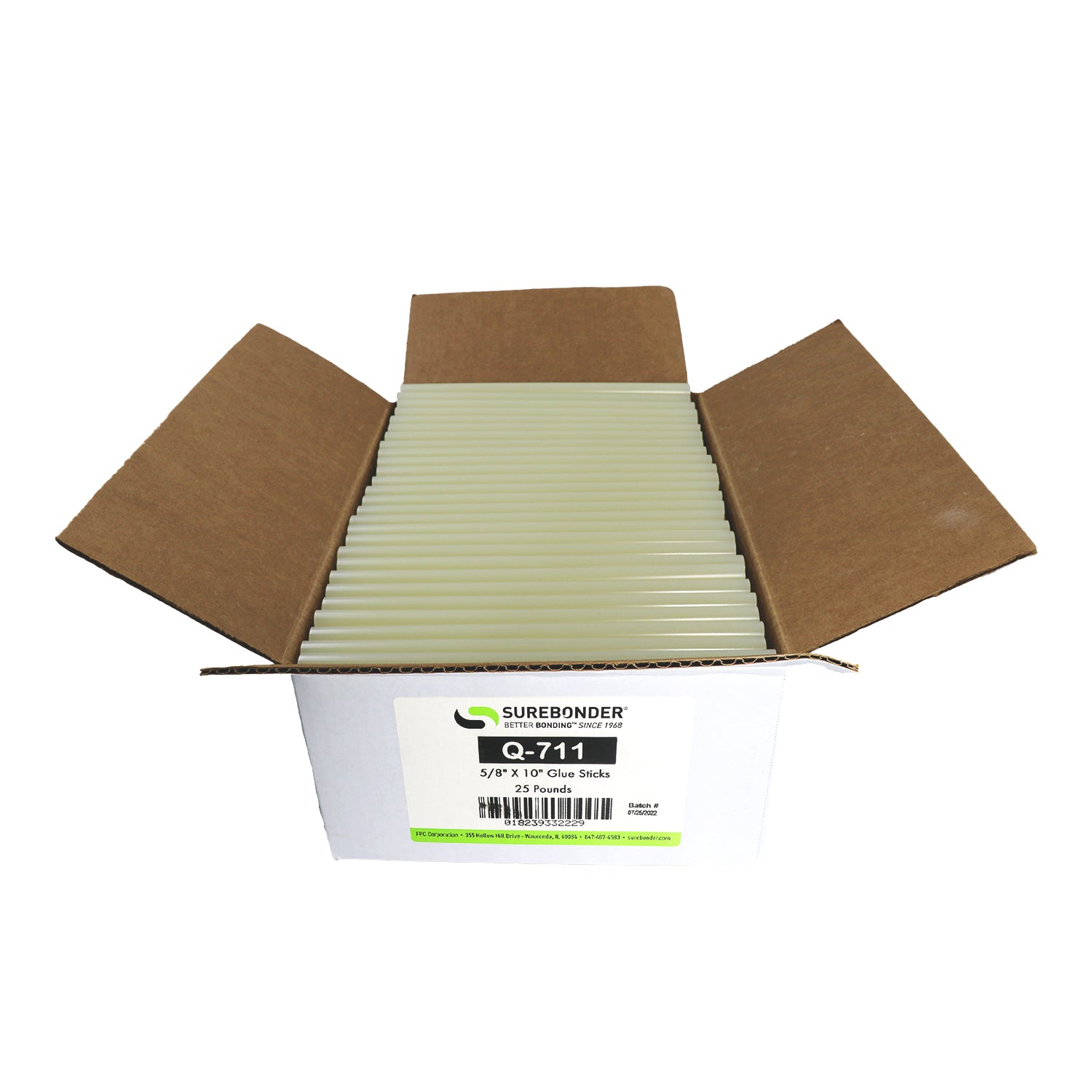Q-711 Fast Set Packaging Hot Melt Glue Sticks - 5/8" x 10" | 25 lb Box