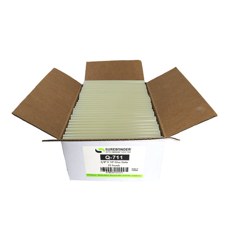 Q-711 Fast Set Packaging Hot Melt Glue Sticks - 5/8" x 10" | 25 lb Box