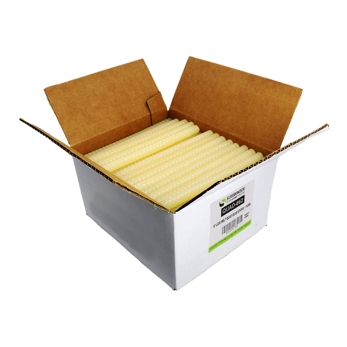 QUAD-862 Low Temperature Packaging Glue Sticks for 3M™ Quadrack Glue Guns - 5/8" x 8" | 11 lb Box - Surebonder