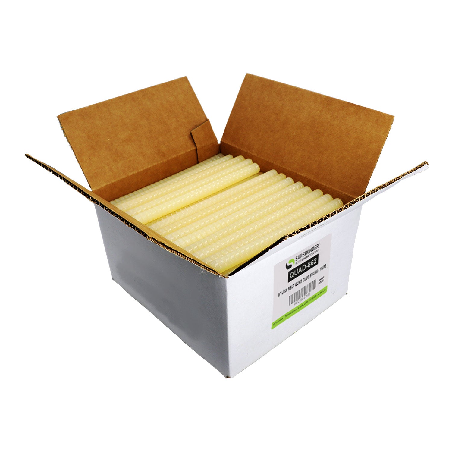 QUAD-862 Low Temperature Packaging Glue Sticks for 3M™ Quadrack Glue Guns - 5/8" x 8" | 11 lb Box - Surebonder