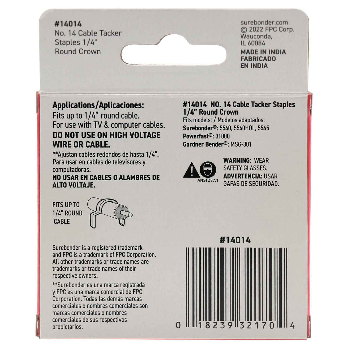 #14 Cable Tacker Round Crown Staples - 1/4"  - 630 ct. - Surebonder