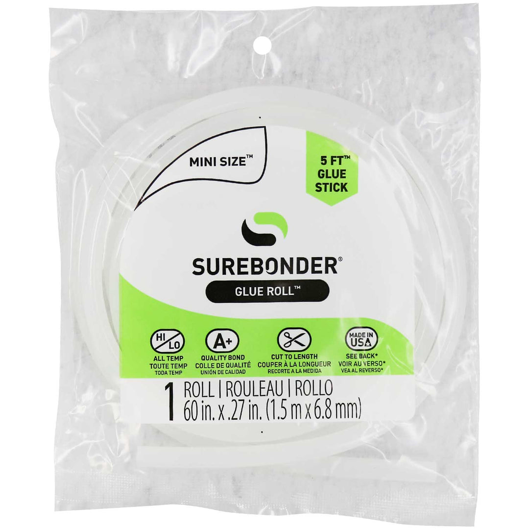 Surebonder clear, 5 foot hot glue stick roll, use with all temperatures, fits in mini glue gun, Made in USA