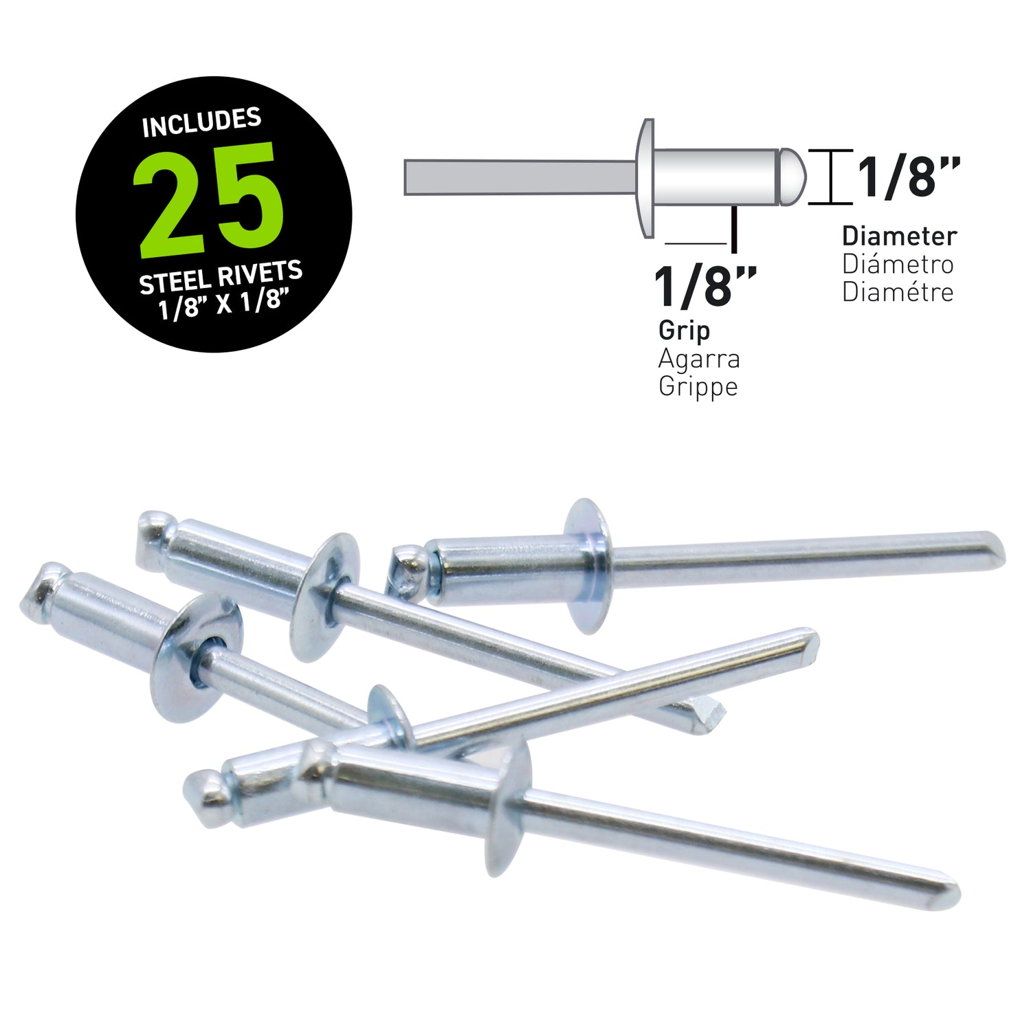 1/8" x 1/8" Steel Blind Rivets - 25 Count
