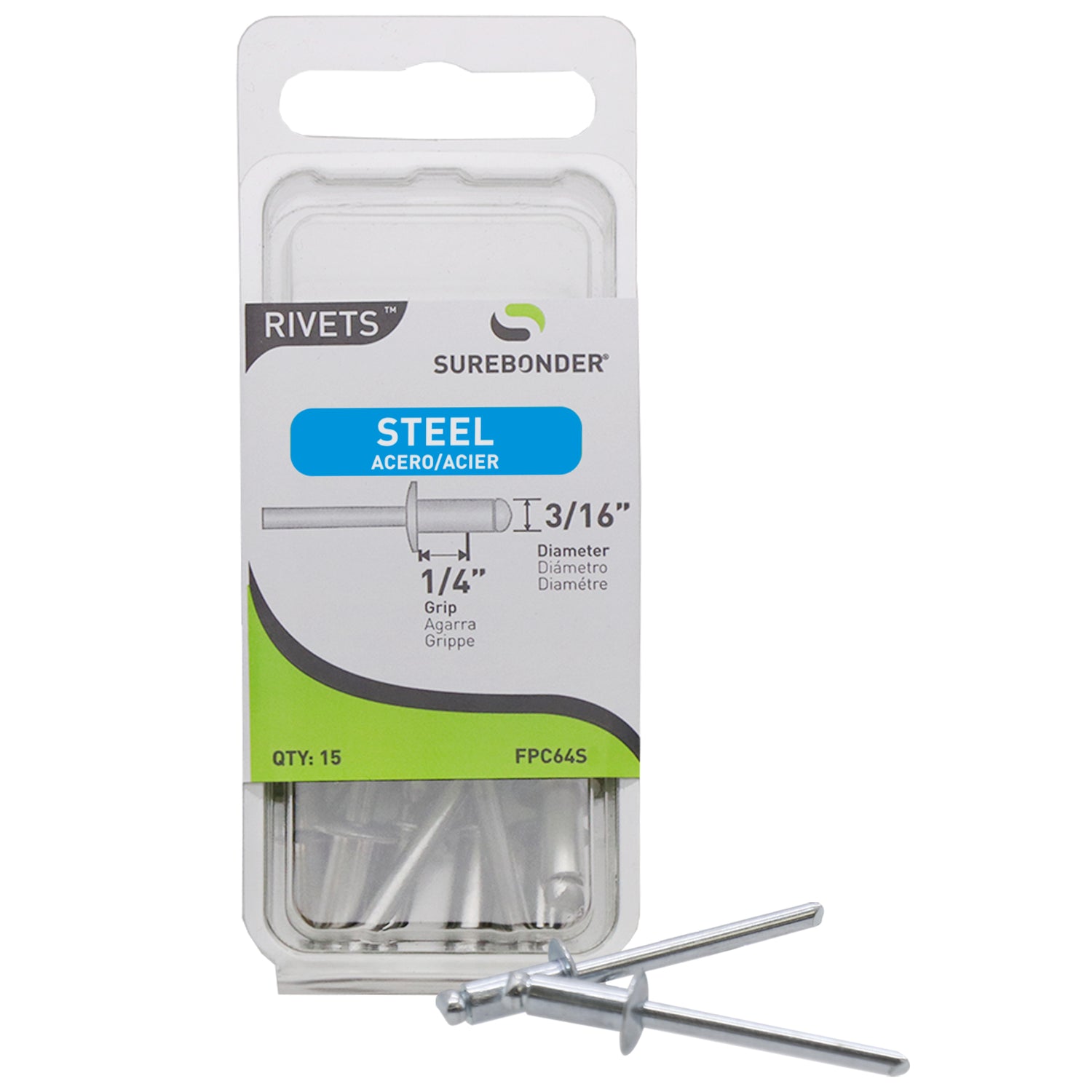 3/16" x 1/4" Steel Blind Rivets - 15 Count