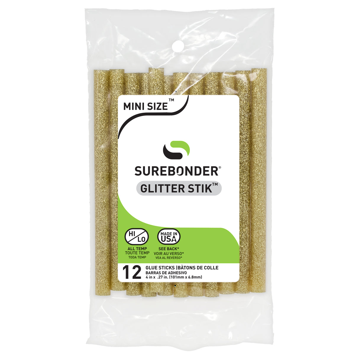 Glitter Stik 4" Mini Size Gold Glitter Hot Glue Sticks - 12 Pack