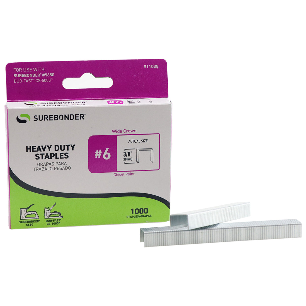 #6 Heavy Duty Wide Crown Staples - 3/8" - 1000 ct. - Surebonder