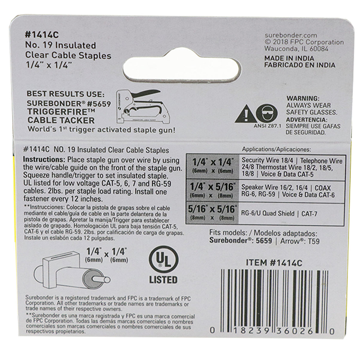 Insulated Cable Staples, Clear, 1/4" x 1/4", 300 Pack, No. 19 (1414C) - Surebonder