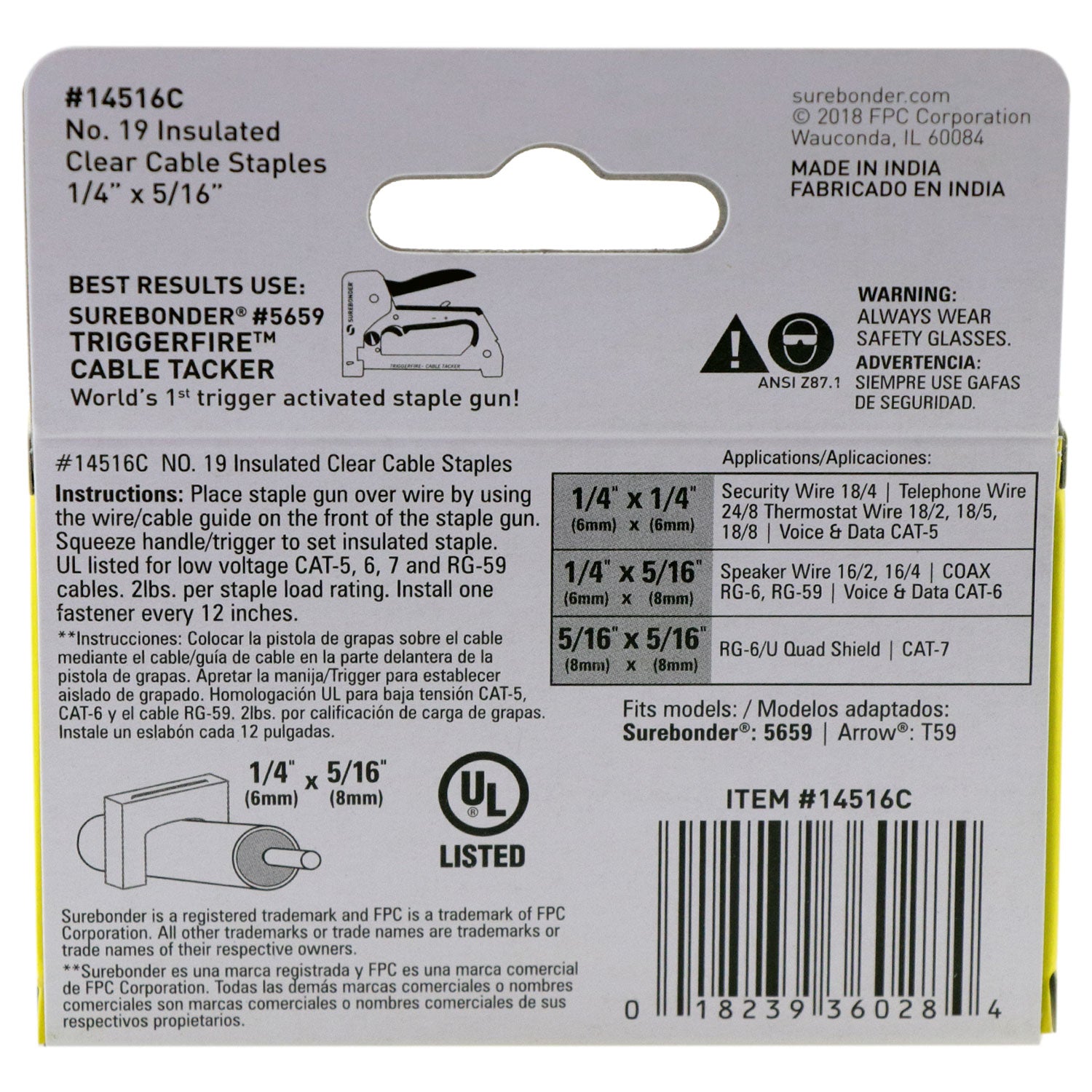 Insulated Cable Staples, Clear, 1/4" x 5/16", 300 Pack, No. 19 (14516C) - Surebonder