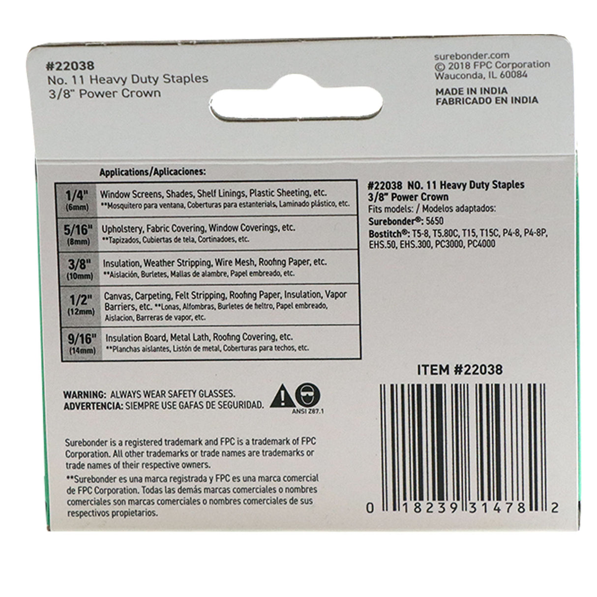 #11 Power Crown Staples - 3/8"  - 1000 ct. - Surebonder