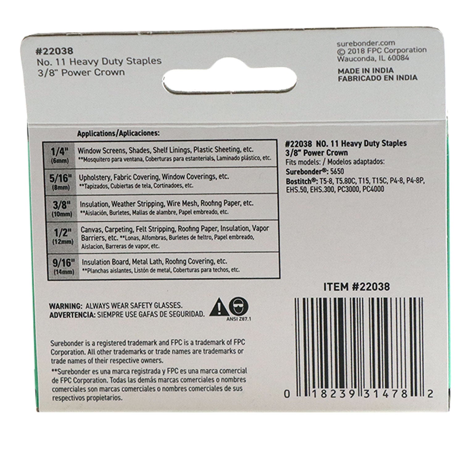 #11 Power Crown Staples - 3/8"  - 1000 ct. - Surebonder