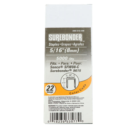 300-516-5M Narrow Crown 22 Gauge Upholstery Staples - 5/16" Length - 5000 Count