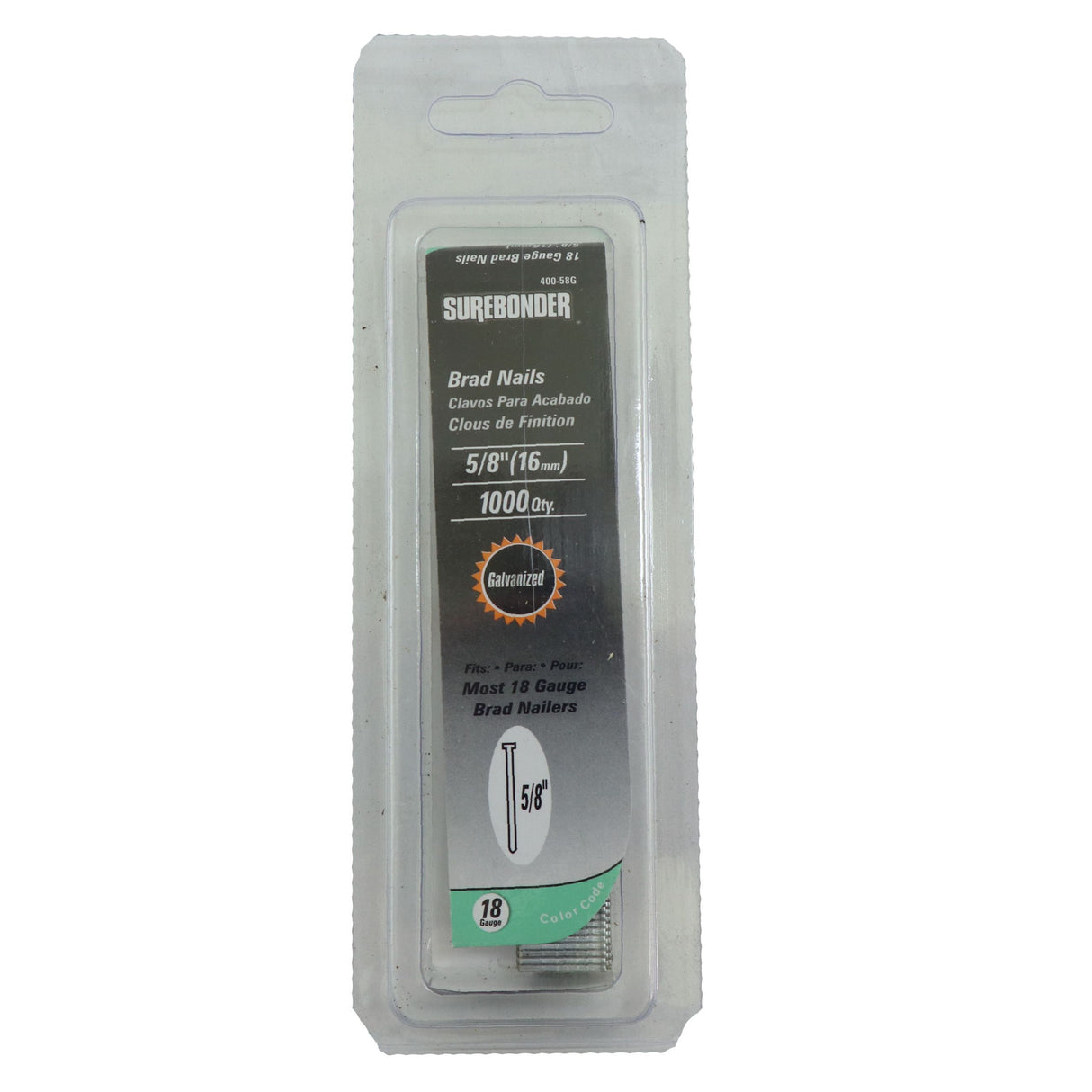 400-58G Brad Nails - 18 Gauge, 5/8" Length - 1000 Count