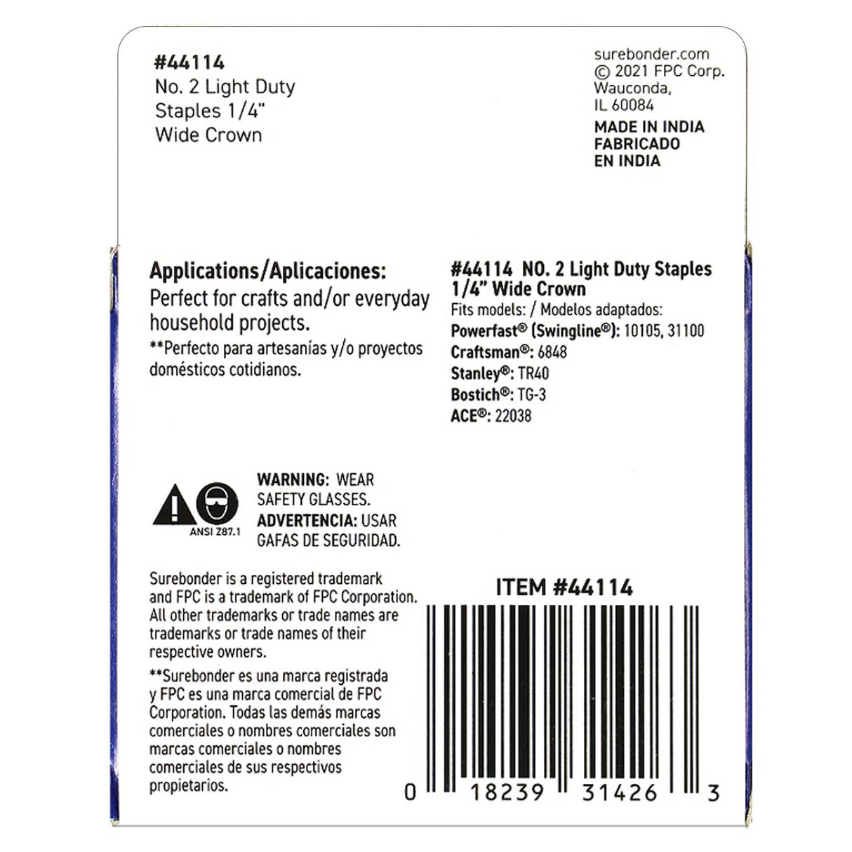 #2 Light Duty Wide Crown Staples - 1/4" - 1000 ct. - Surebonder