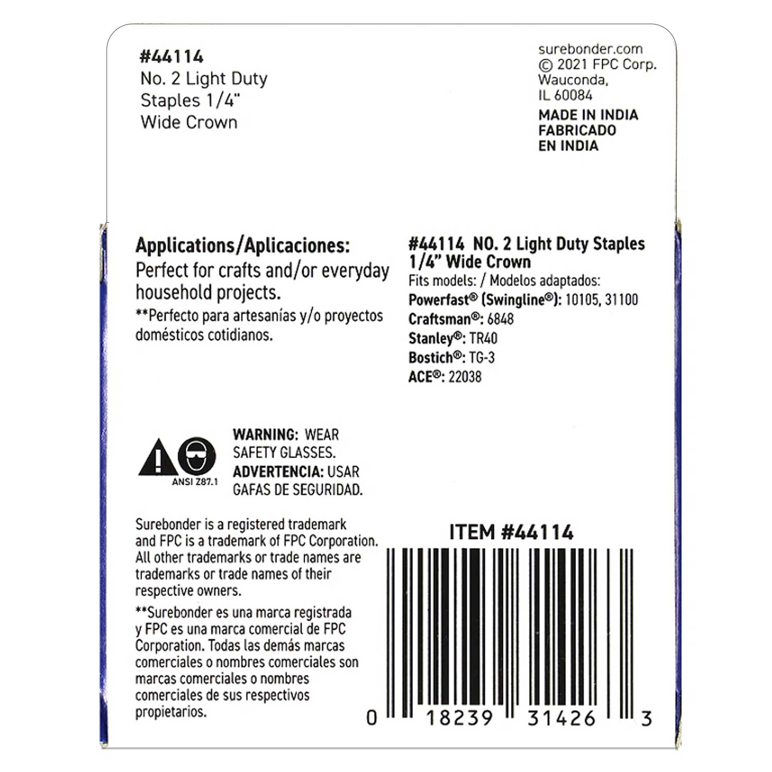 44114 #2 Light Duty Wide Crown Staples - 1/4" Length - 1000/box, 5 Pack - Surebonder