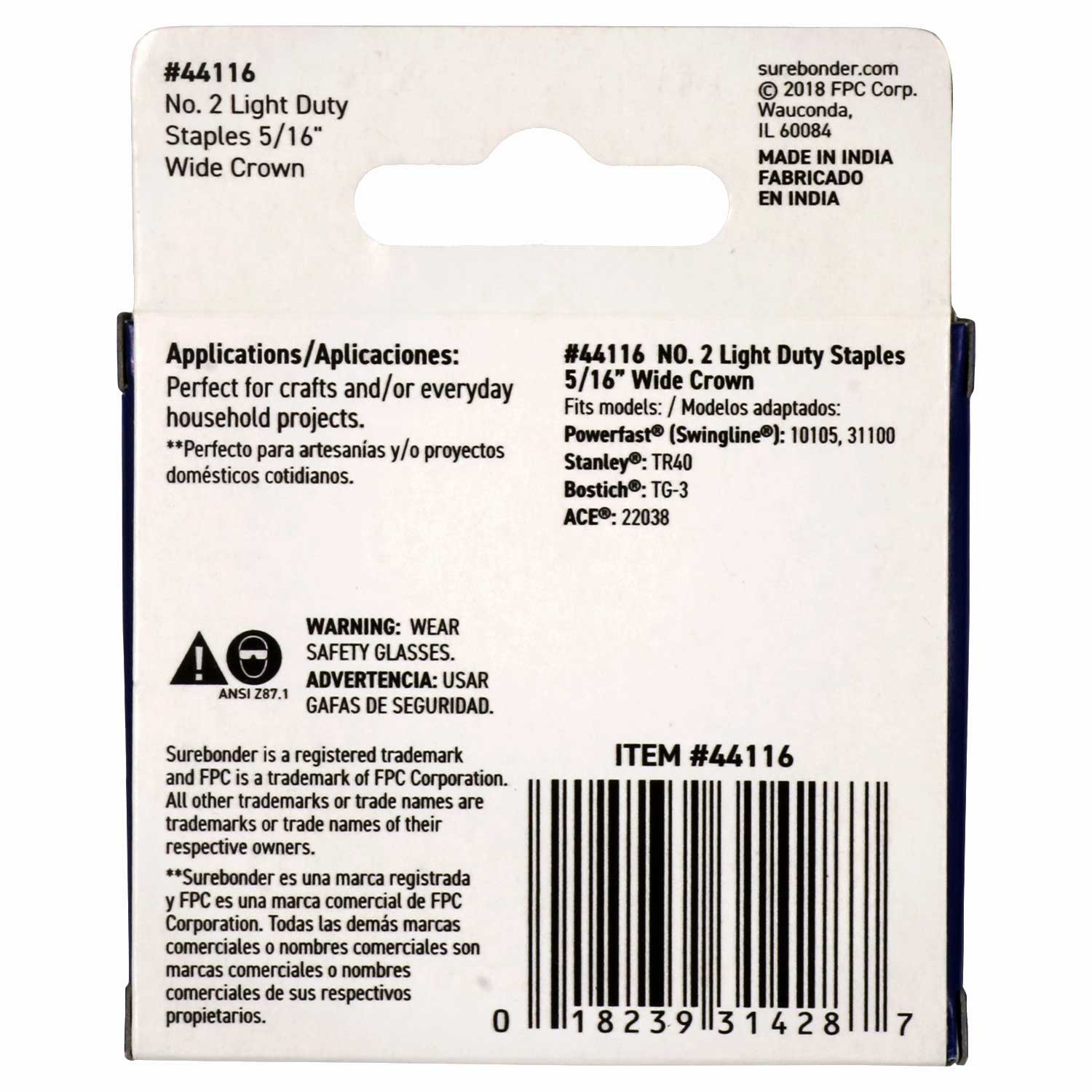 44116 #2 Light Duty Wide Crown Staples - 5/16" Length - 1000/box, 5 Pack - Surebonder