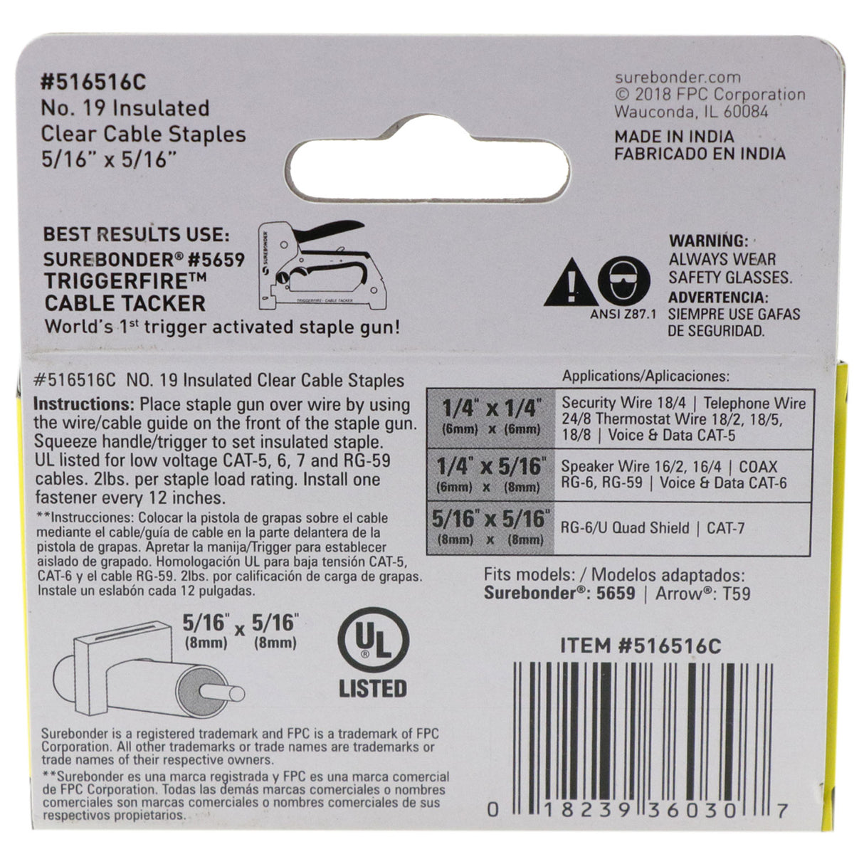 Insulated Cable Staples, Clear, 5/16" x 5/16", 300 Pack, No. 19 (516516C) - Surebonder
