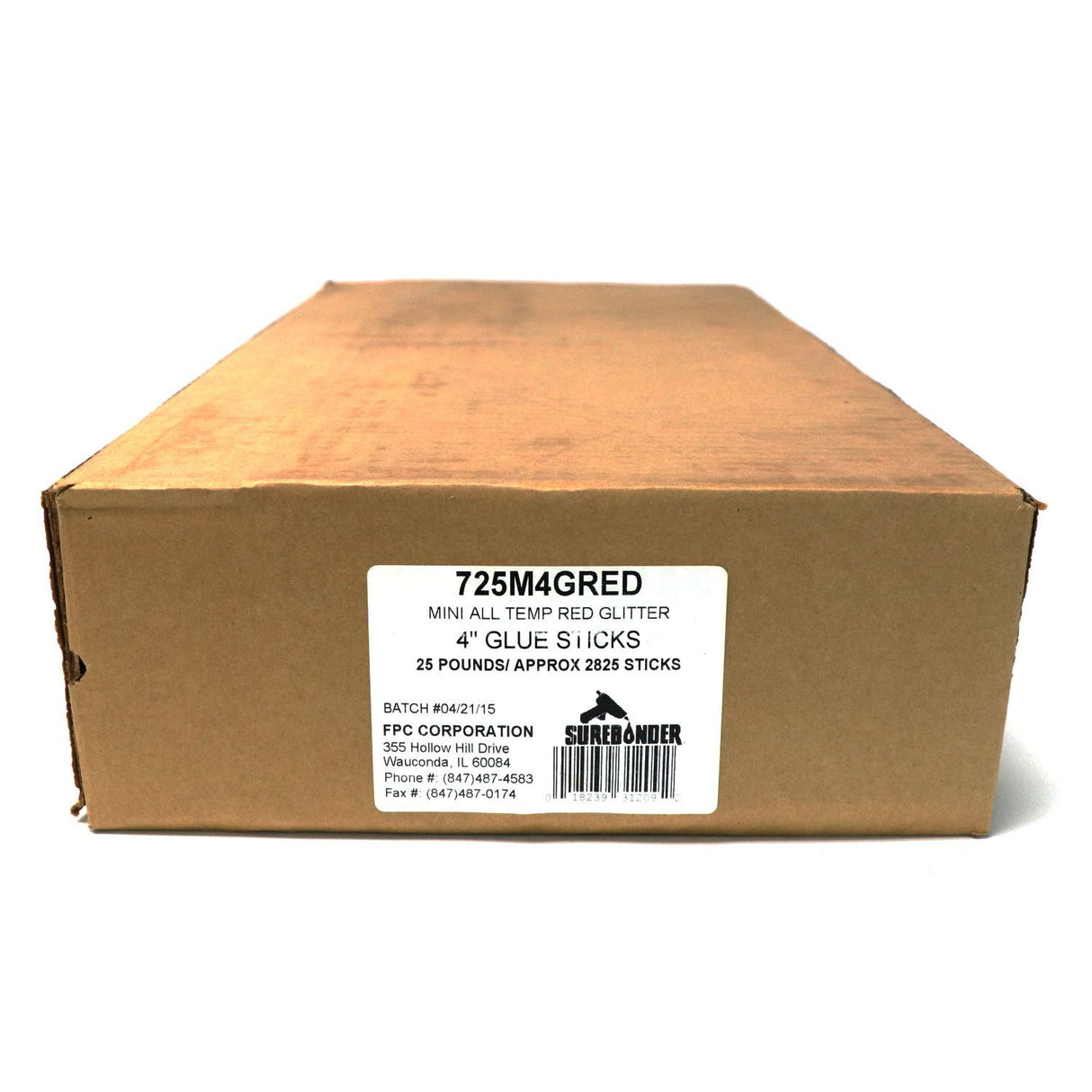 725M4GRED Mini Size 4" Red Color Glitter Hot Glue Stick - 25 lb Box - Surebonder