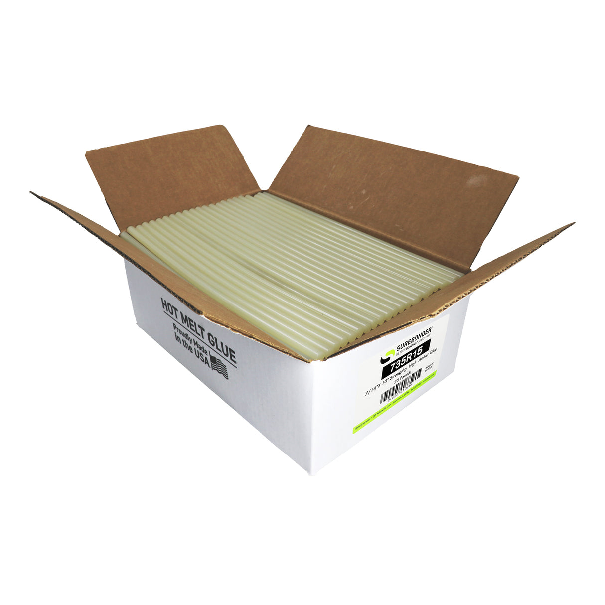 735R15 Industrial Strength Hot Glue Sticks, Amber Color, 15", 25 lb. Box - Surebonder