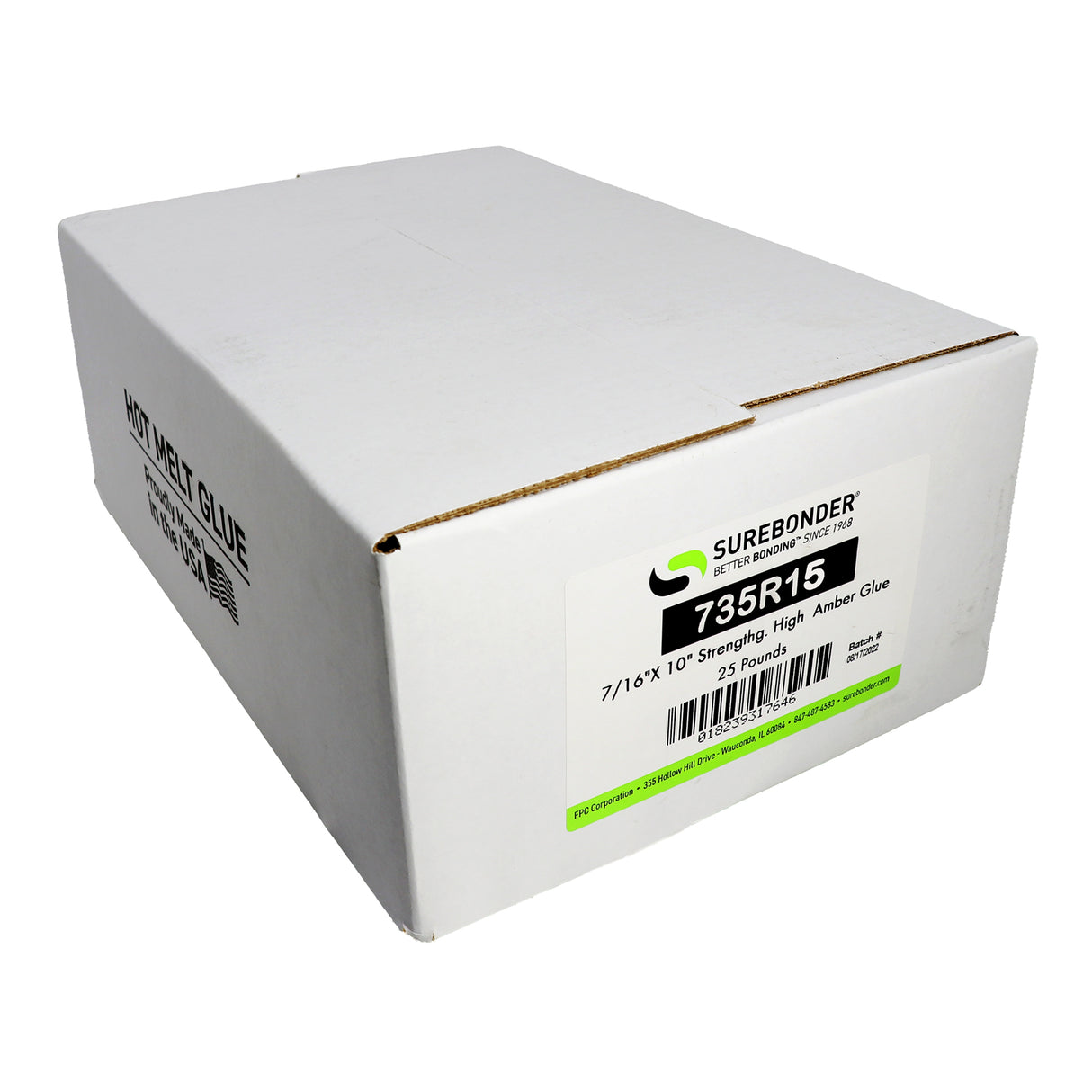 735R15 Industrial Strength Hot Glue Sticks, Amber Color, 15", 25 lb. Box - Surebonder