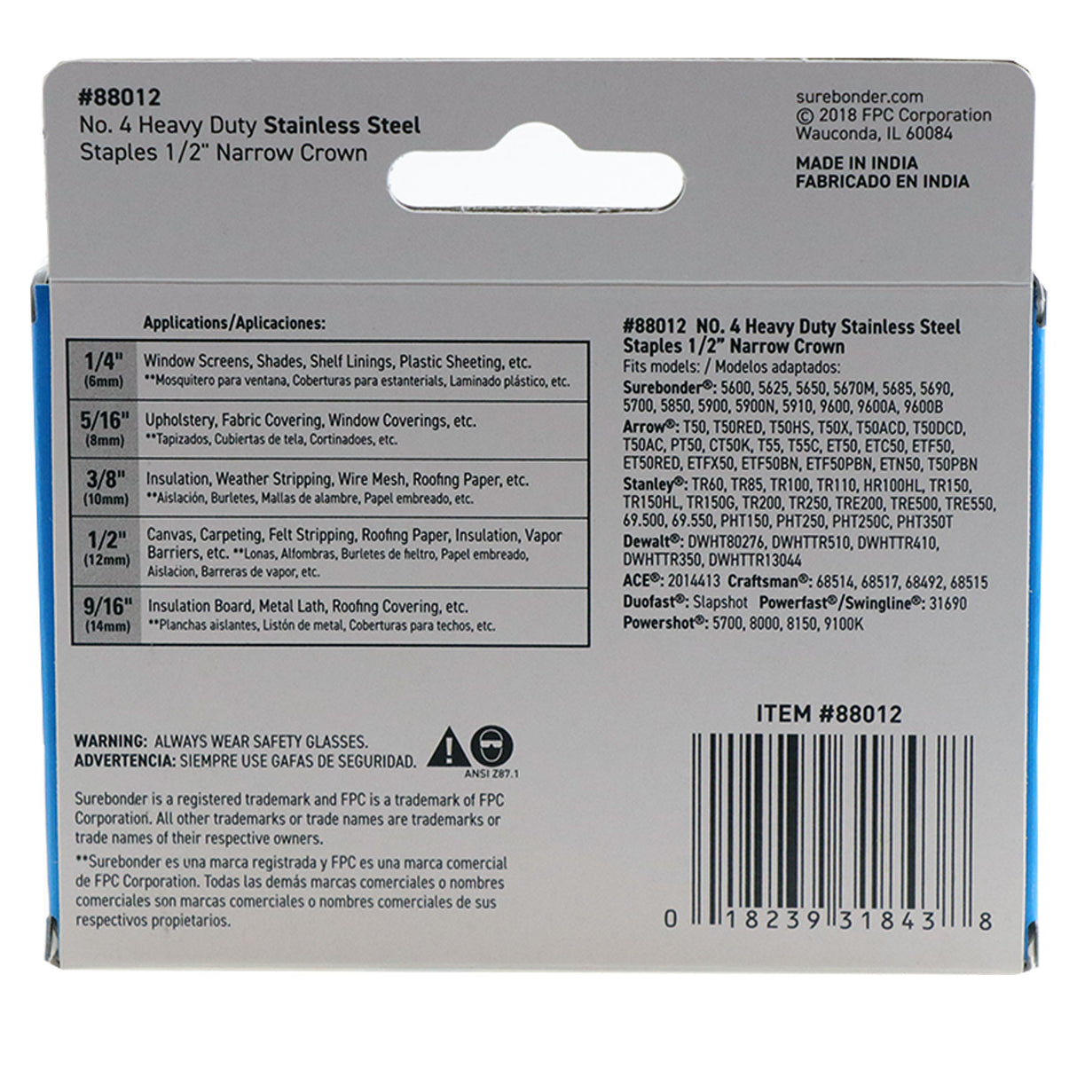 #4 Stainless Steel 1/2" Narrow Crown Staples - 1250 ct. - Surebonder