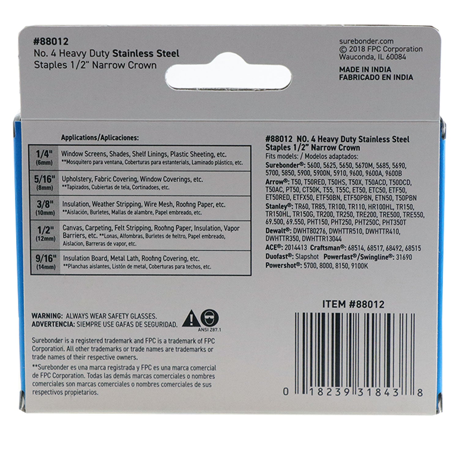 #4 Stainless Steel 1/2" Narrow Crown Staples - 1250 ct. - Surebonder