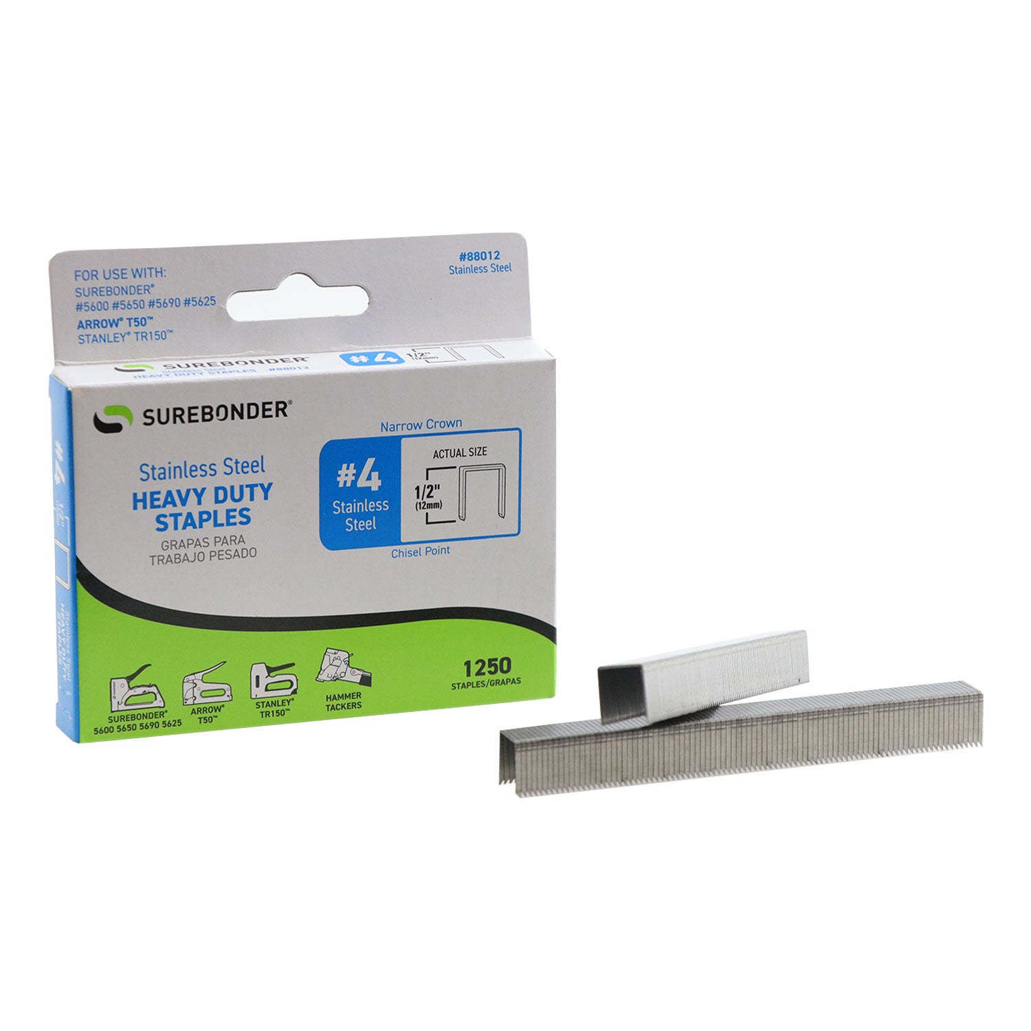 #4 Stainless Steel 1/2" Narrow Crown Staples - 1250 ct. - Surebonder