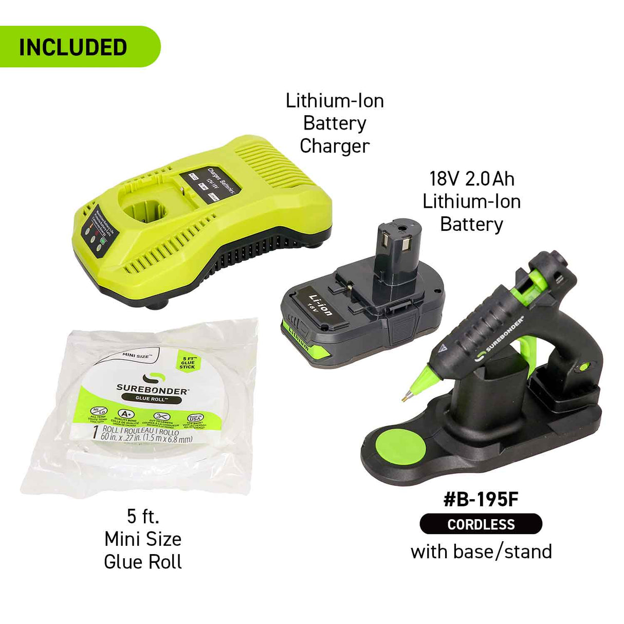 Cordless Battery Powered High Temperature Mini Hot Glue Gun Kit With Detail Tip, 20 Watt (Battery and Charger Included) - Surebonder