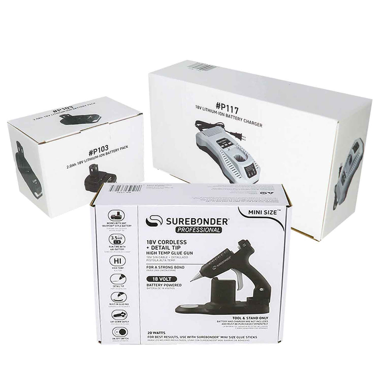 Cordless Battery Powered High Temperature Mini Hot Glue Gun Kit With Detail Tip, 20 Watt (Battery and Charger Included) - Surebonder