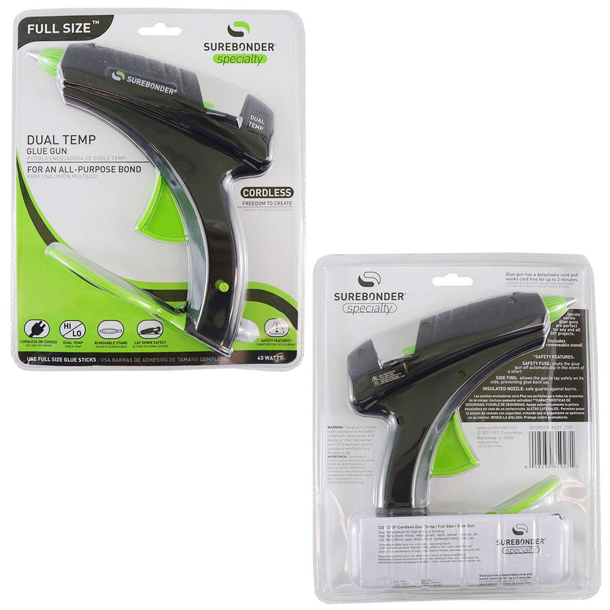 CDT-270F Specialty Series 40 Watt Full Size Cordless/Corded Dual Temp Glue Gun - Surebonder