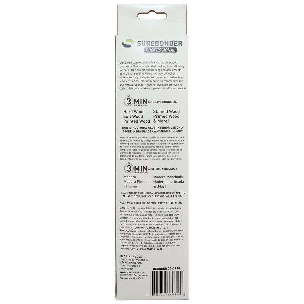 Construction Grade Adhesive Hot Melt Glue Sticks, Full Size 10" Length - 3 Minute Working Time (CG-3R10T) - Surebonder