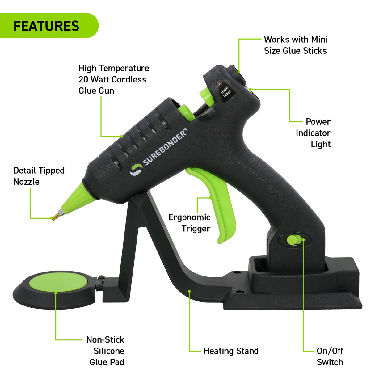 Ultimate Creators Kit, Hot Glue Gun, Surebonder CL-195F Cordless Detail Tip Mini Glue Gun with 80 Specialty Glue Sticks - Surebonder