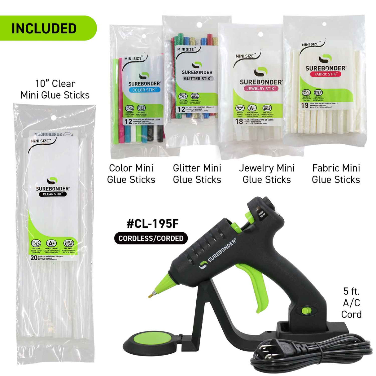 Ultimate Creators Kit, Hot Glue Gun, Surebonder CL-195F Cordless Detail Tip Mini Glue Gun with 80 Specialty Glue Sticks - Surebonder