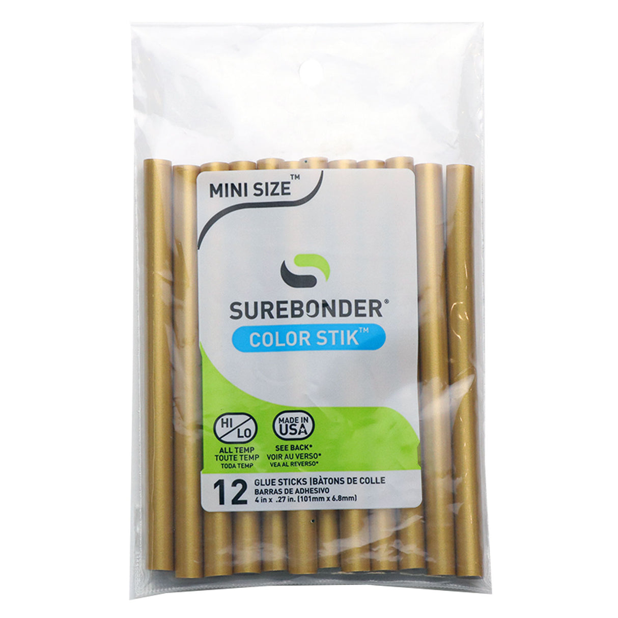 Gold Hot Glue Sticks Mini Size - 4" - 12 Pack